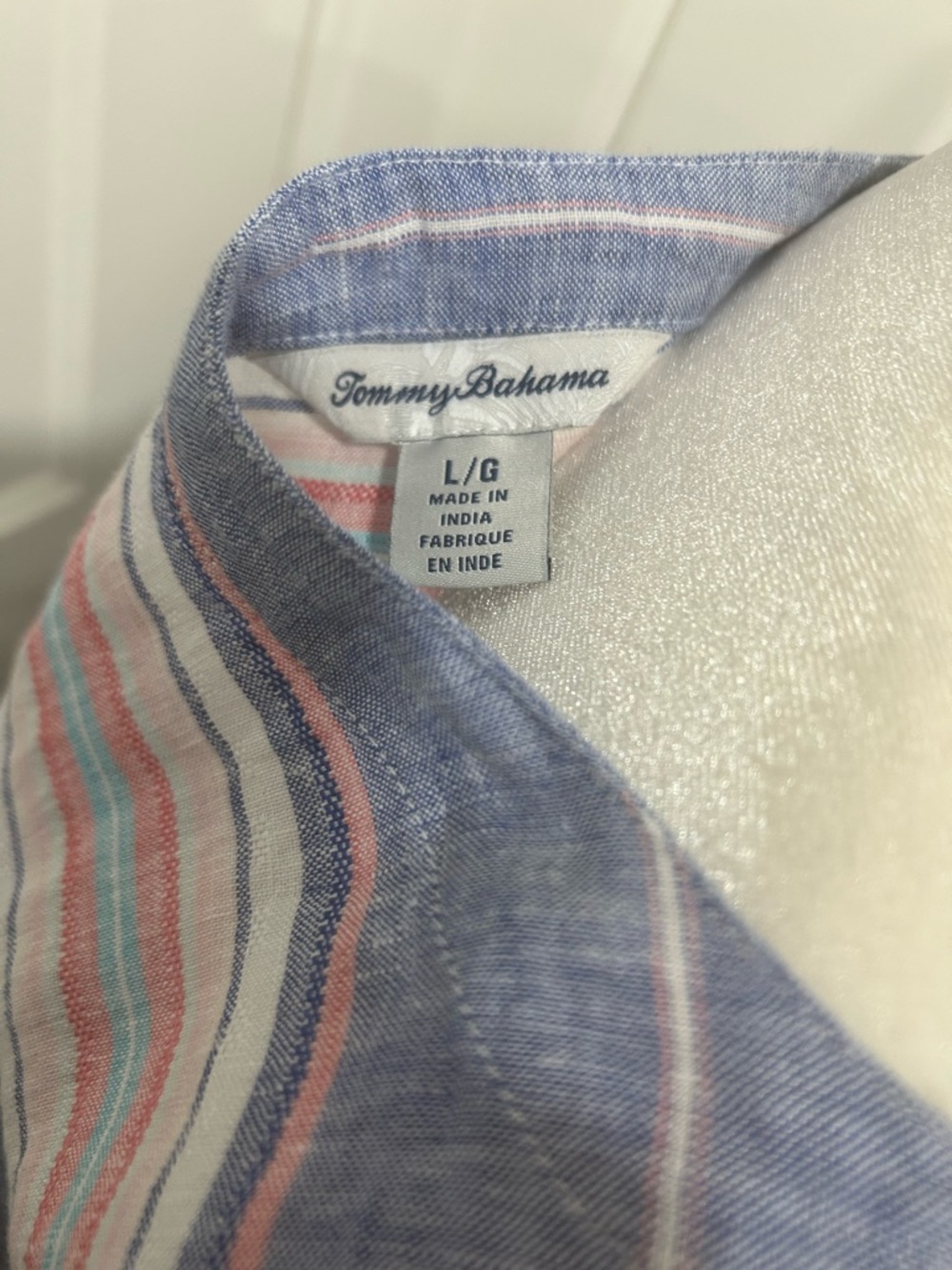 Tommy Bahama Linen Striped top womens large Coastal blue vacation beachy boho - Picture 9 of 13